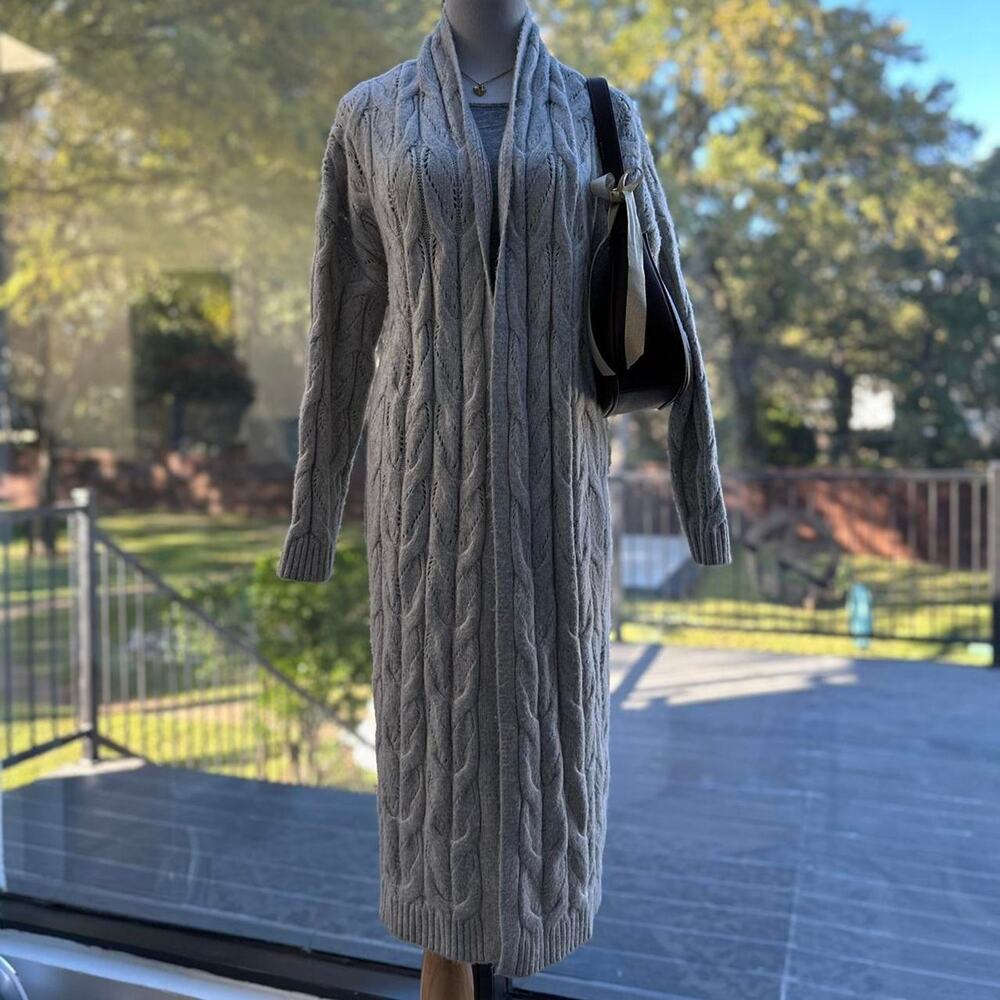 Joie Gray Cable Knit Long Duster Cardigan